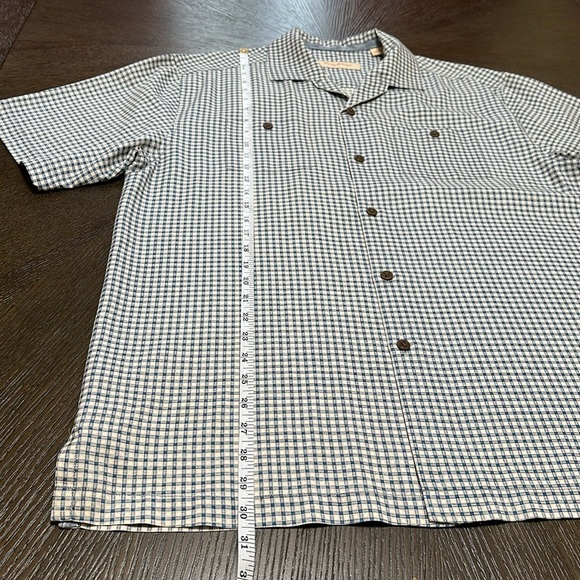 Tommy Bahama Blue Checkered Short Sleeve 100% Silk Men’s Button Up Shirt, Medium - Picture 9 of 12